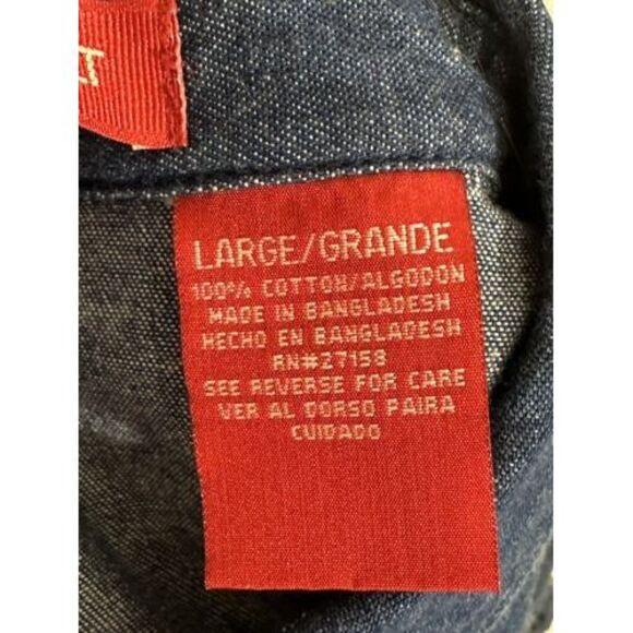 Gloria Vanderbilt Dark Blue Denim Button Front Blouse Size L&M Long Sleeve Shirt - Picture 7 of 16